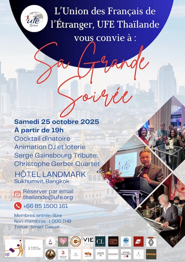 BANGKOK – COMMUNAUTÉ : Grande soirée annuelle de l’UFE le 25 octobre !