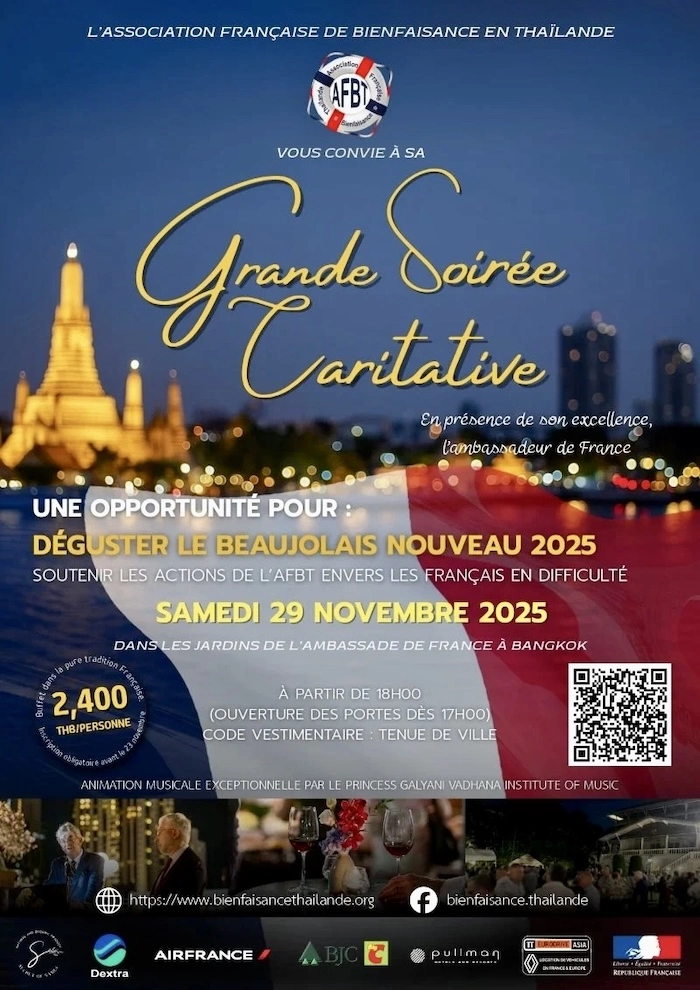 THAÏLANDE – COMMUNAUTÉ : Le Beaujolais Nouveau 2025 célébré à Bangkok au profit de la Bienfaisance française